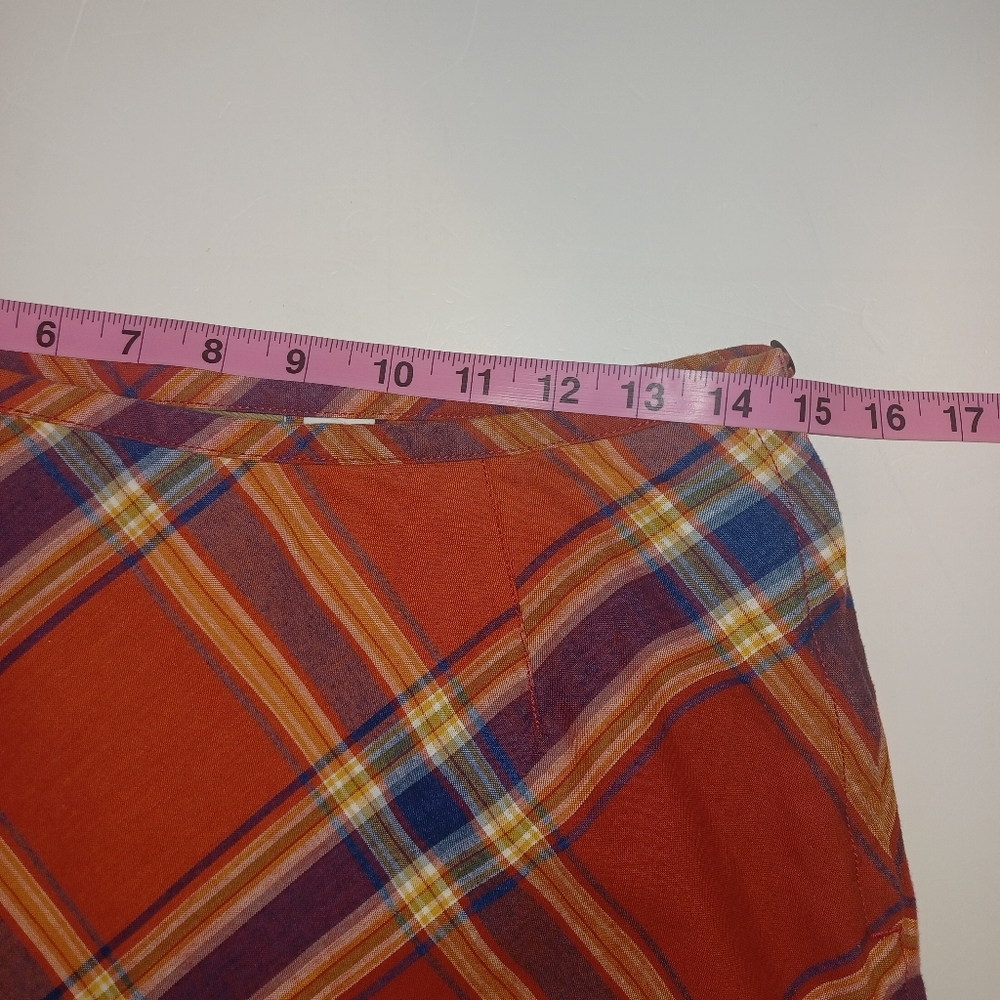 Liz Claiborne Orange Plaid Midi Skirt with Blue and Yellow Accents - Picture 6 of 8